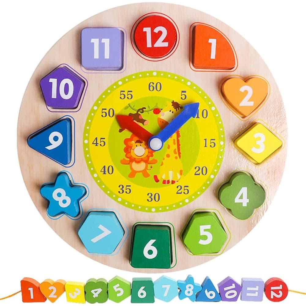 Brinquedo de Relógio de Madeira para Classificação de Formas para Crianças de 3 a 5 Anos, Quebra-Cabeça Montessori de Fo