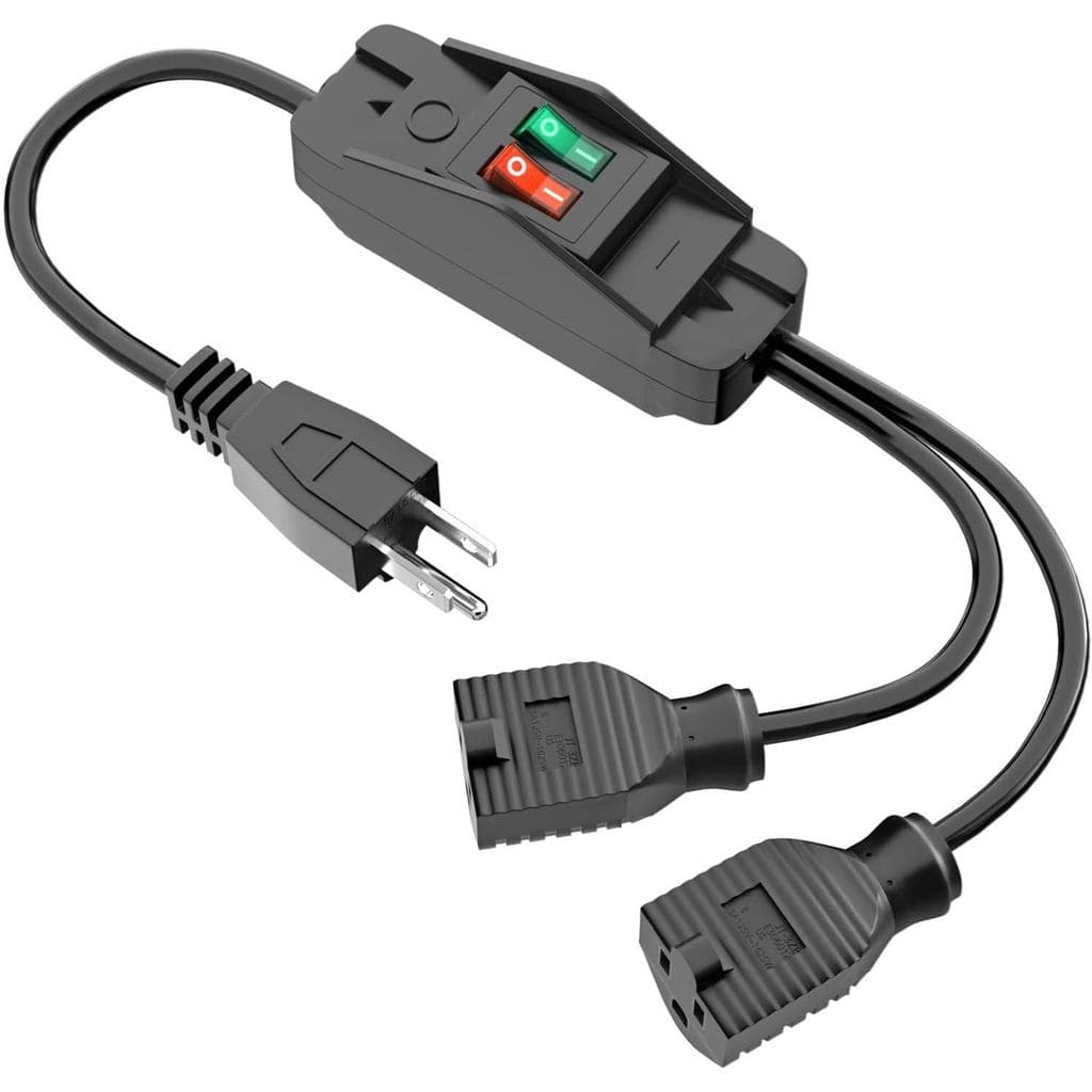 Cabo de Extensão com Interruptor Liga/Desliga, Divisor em Y de 3 Pinos (1 para 2) para Uso Externo, Adaptador de Tomada