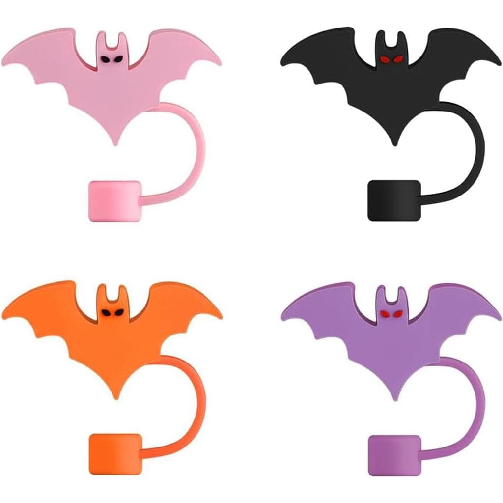 4 Peças Protetores de Canudo de Halloween em Forma de Morcego, 10mm, Reutilizáveis, de Silicone, para Decoração de Hallo