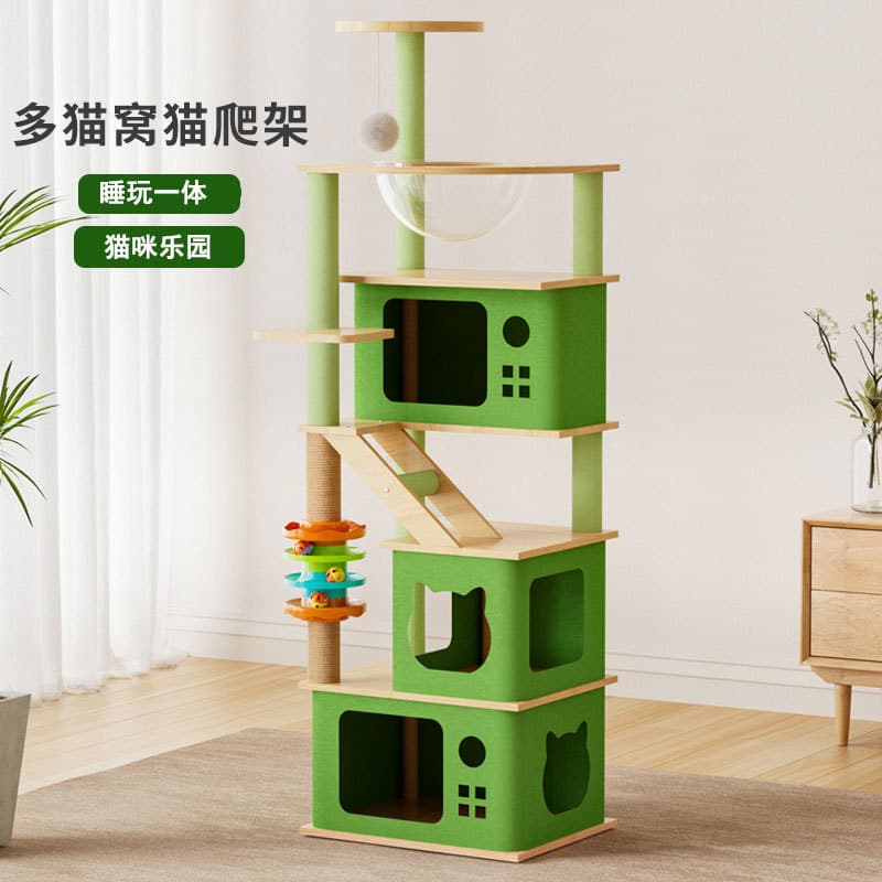 Quadro de escalada para gatos, maca para gatos, árvore grande de madeira para gatos, poste arranhar, cápsula espaci