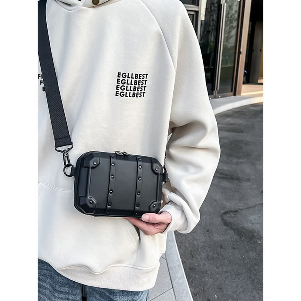 Único rebite caixa saco simples ins masculino na moda legal branco pequeno quadrado saco elegante feminino Mini ombro sa