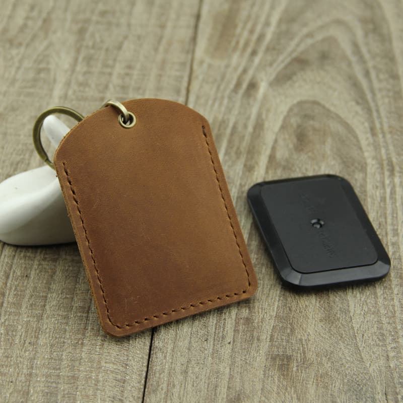 Couro de vaca feito à mão Crazy Horse Couro Porta-cartões Bluetooth Capa protetora Porta-cartões de controle de acesso C