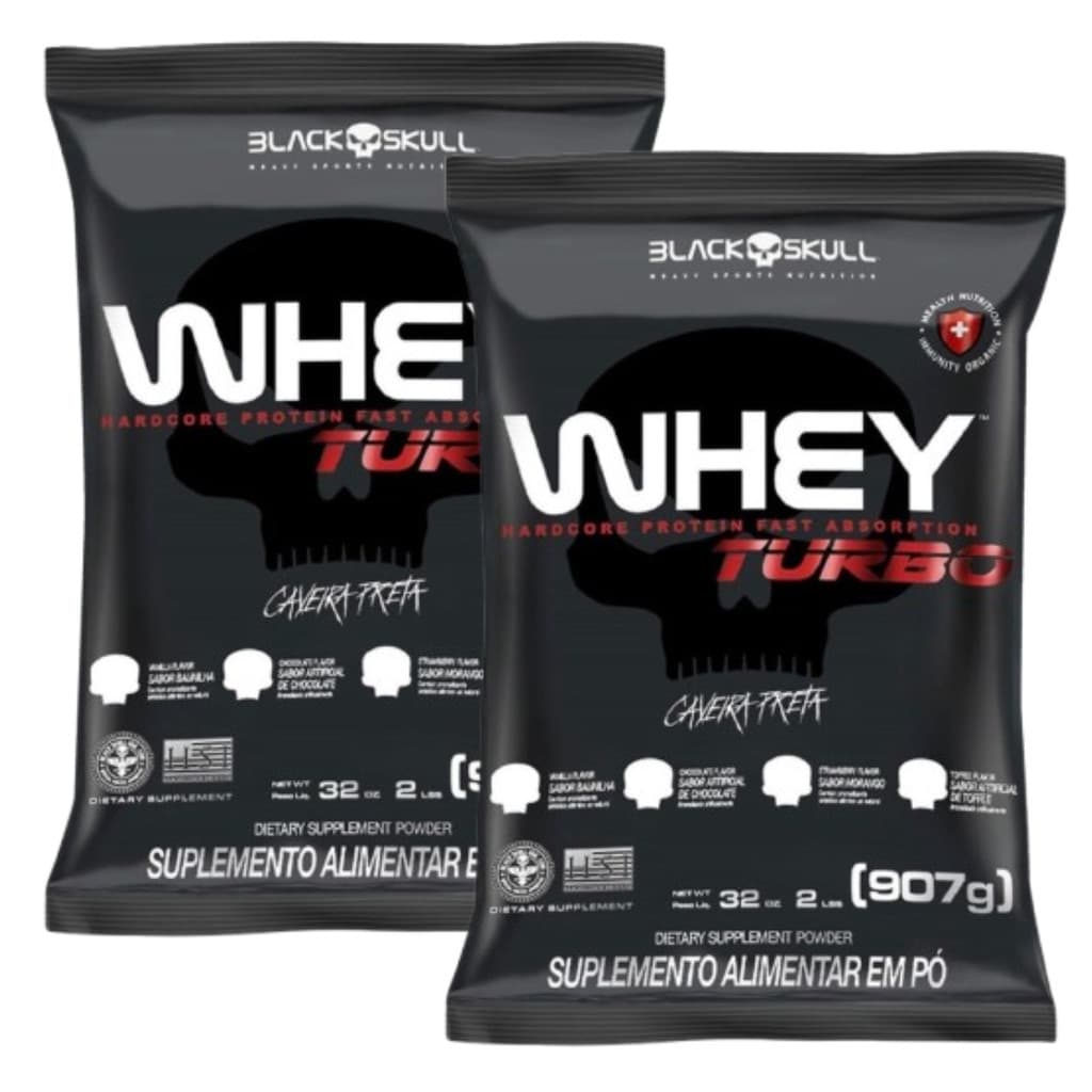 Kit 2x Whey Protein Concentrado Turbo ( Refil ) - 907g - Black Skull