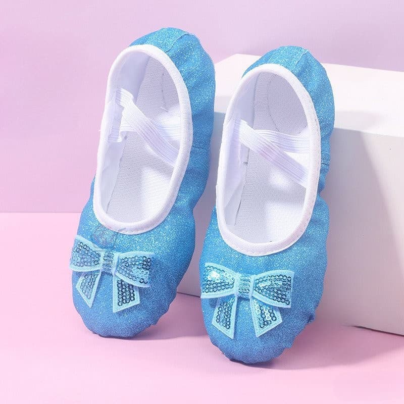 Sapato De Dança Com Arco Azul Brilhante Sola Macia Para Meninas Dançando Sapatos De Treinamento De Ballet Ponta
