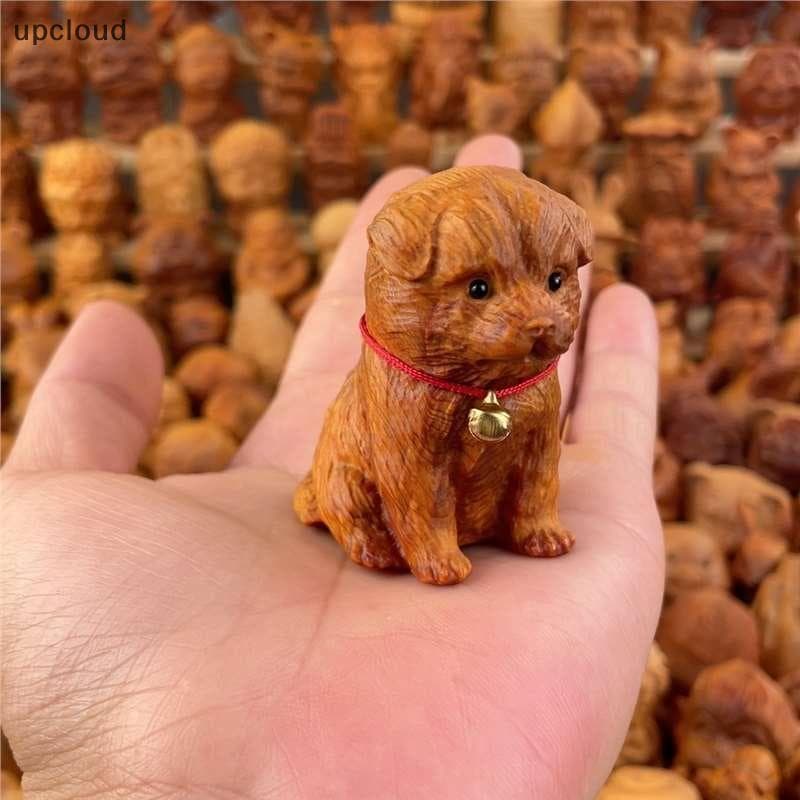 Novo Filhote De Cachorro Escultura Em Madeira Peça De Mão Zodíaco Bonito Animal Pastoral Cão Próspero Riqueza Ornamentos