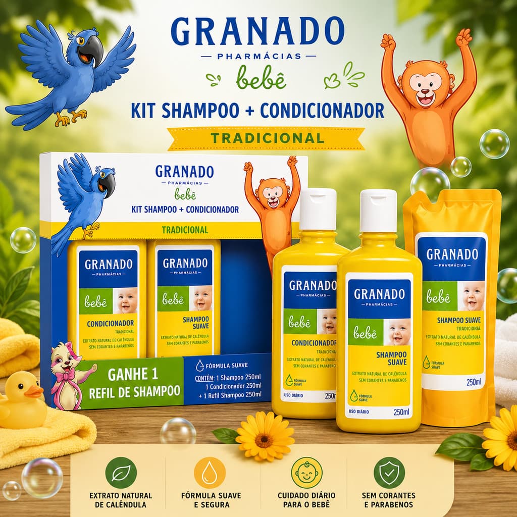Kit Granado Bebê Shampoo Condicionador 250ml Refil Grátis