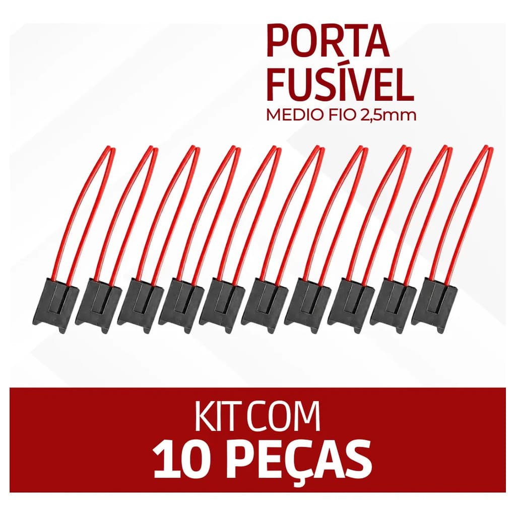 Kit 10 - Porta Fusível Lamina - Medio - Automotivo Fio 2,5mm