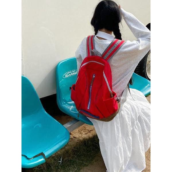 Net sentir completo americano Retro bordado mochila primavera verão novo estilo de grande capacidade leve Ni estudante u