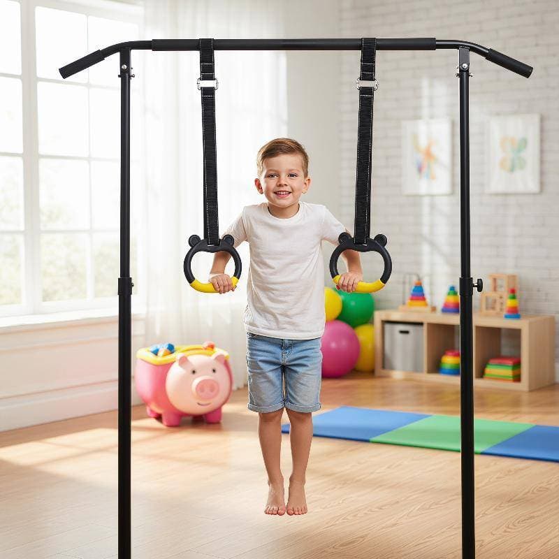 [hundr] Conjunto De Anéis De Ginástica Infantis Ajustáveis E Barra Horizontal Com 2 Alças Suspensas Equipamento De Pull-