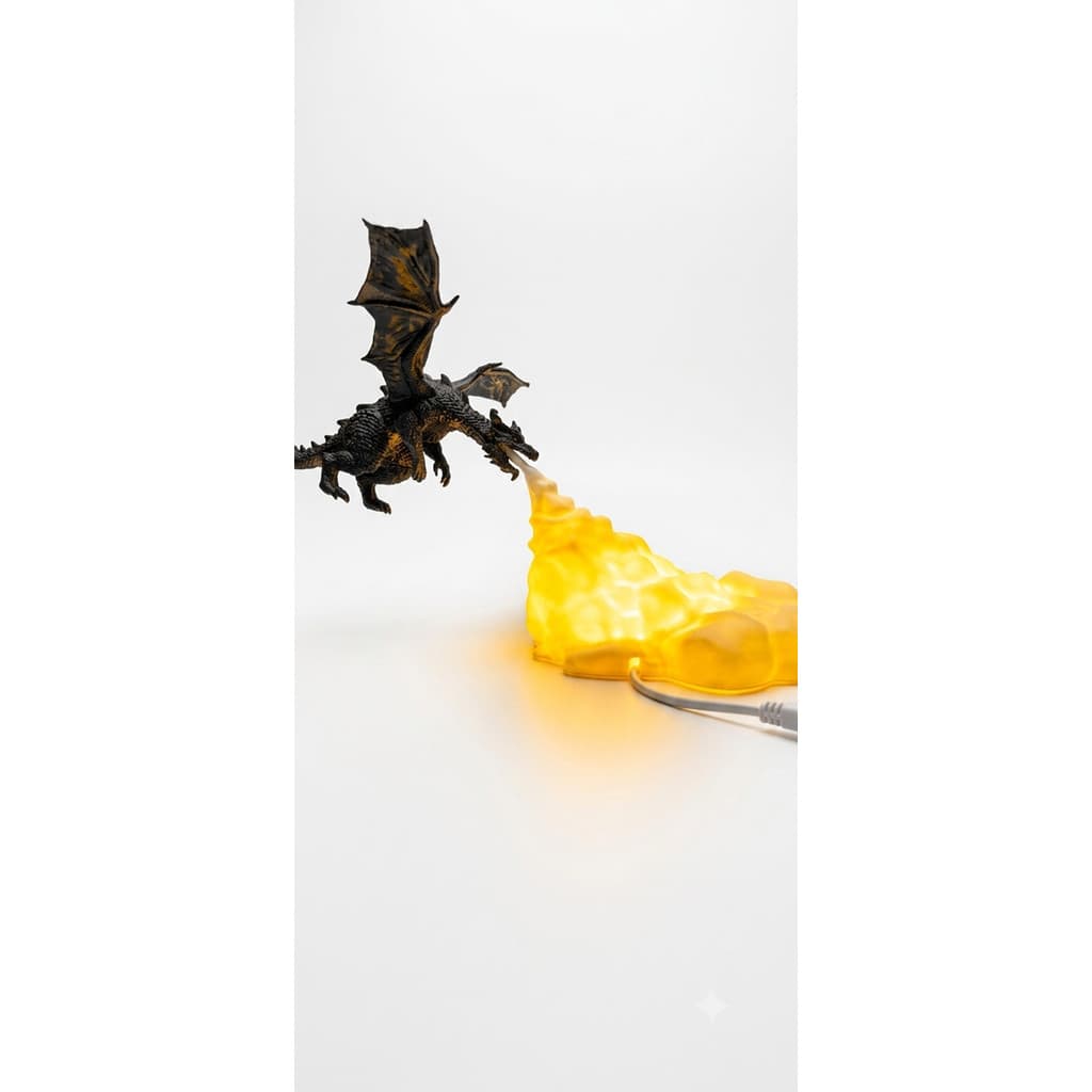 Dragão Fumaça de Fogo. Peça Decorativa com luz
