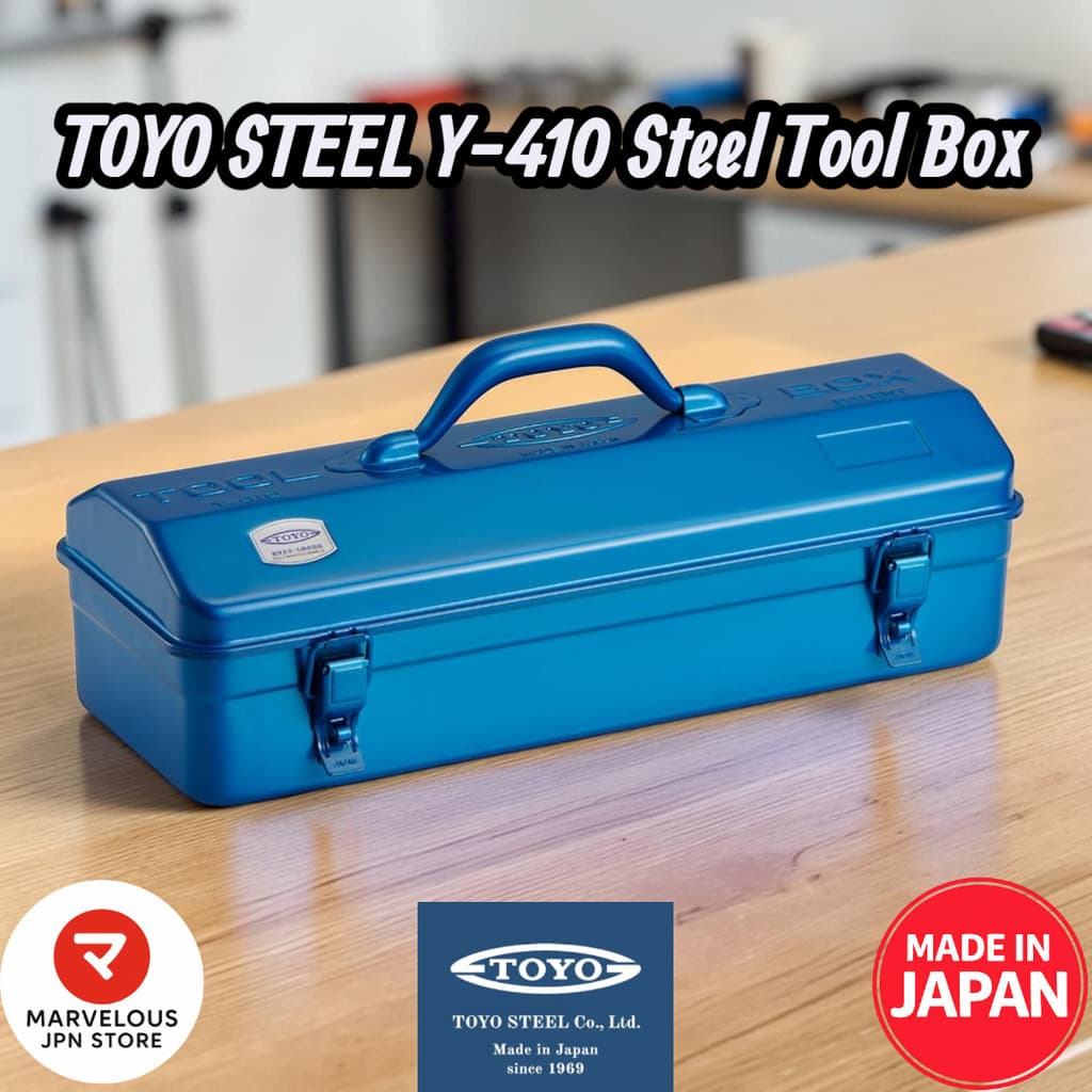 TOYO Steel Y-410 Steel Tool Box - Available in Silver, Black, and Blue (43cm x 17cm x 17cm) - Made in Japan