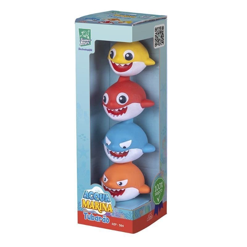 Brinquedo de Água Aqua Marina Tubarão com 4 unidades – Diversão na Piscina e no Banho