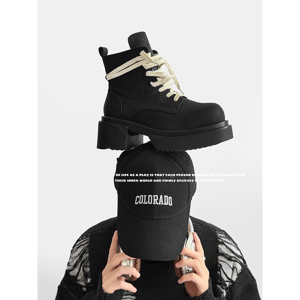 Botas Martin de cano alto masculinas outono inverno sola grossa rendas cano alto botas de couro cabeludo grande britânic