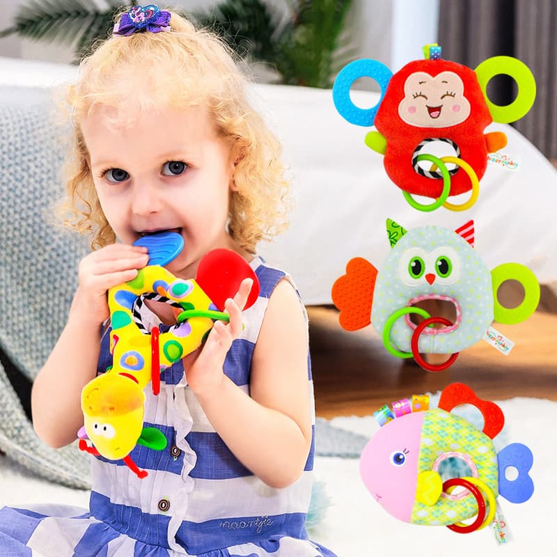 KidSparkHappy Monkey Recém-nascido Calmante Boneca Bebê Mordedor Chocalho Brinquedo de Pelúcia Bebê Bonito Chocalho de M