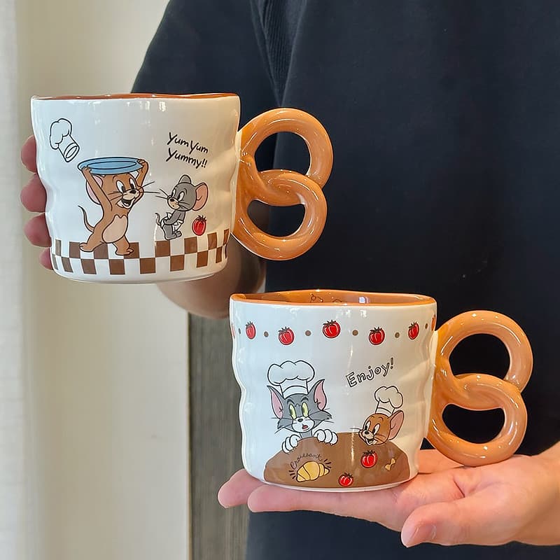 [Frete grátis] Copo de água Garrafa de água Copo Caneca Xícara de café Xícara de café de cerâmica Desenho animado Gato e