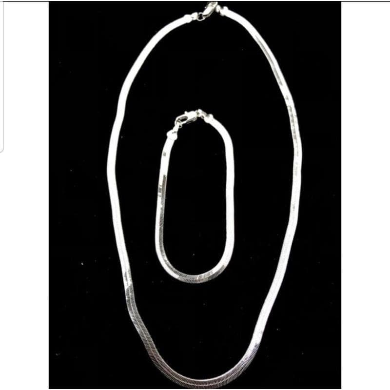 Conjunto Gargantilha Pulseira Corrente Laminada Aço Inoxidável 925 Corrente Fio Liso Ajustavel