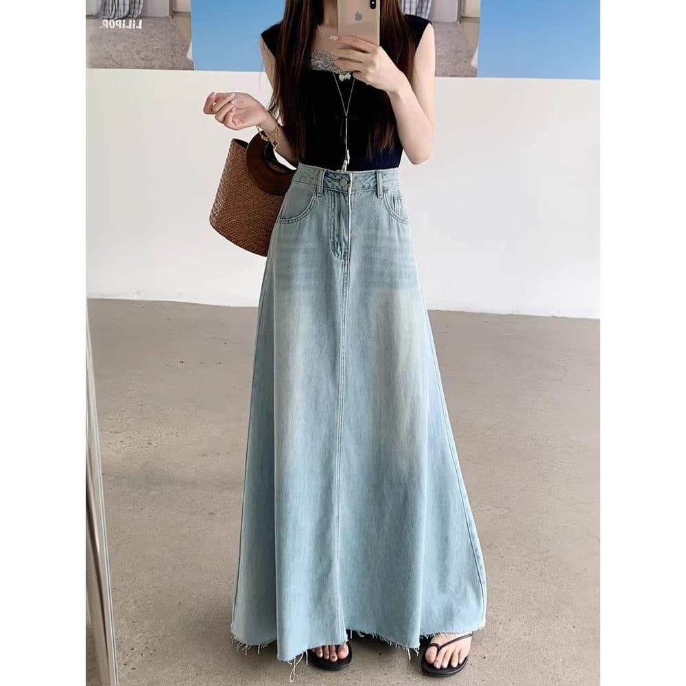 2026 estilo coreano All-Match saia jeans de cintura alta feminina primavera outono novo estilo Retro mais magro olhar gr