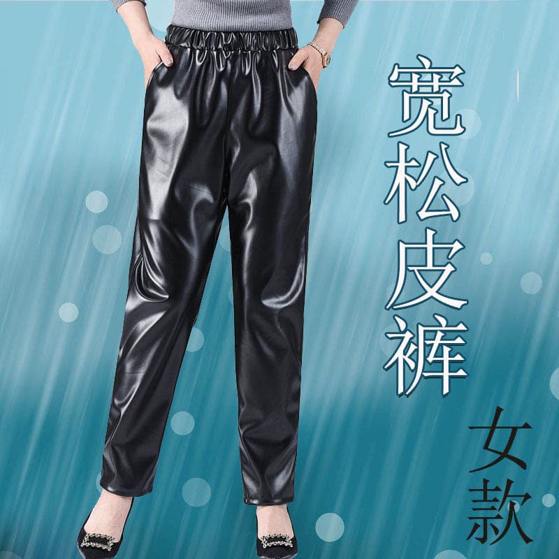 Calças de couro femininas estilo único calças de trabalho à prova dwaterproof água idosos de meia-idade primavera outono