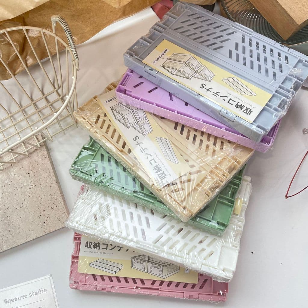 Ins estilo dobrável caixa de armazenamento de plástico estudante Desktop arrumado moda papelaria cesta dobrável cesta de