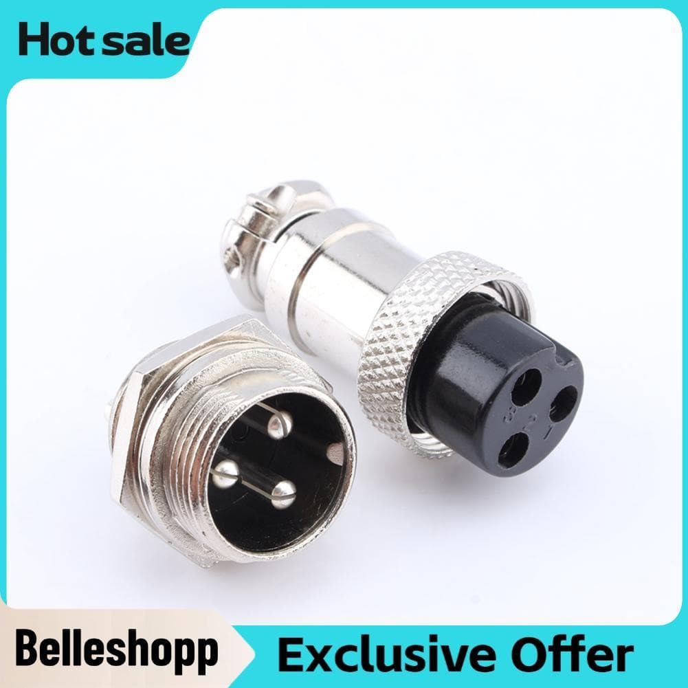 Belleshopp-br 1 conjunto de tomada de aviação gx16, 3 pinos, parafuso de 3 pinos, tipo macho, fêmea, fio de metal,