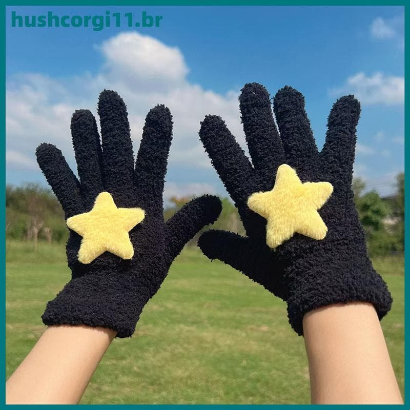 HUSH 1 Par Bonito Moda Estrela Luvas Para Mulheres Meninas Outono Inverno Dedo Cheio Quente À Prova De Frio De Ciclismo