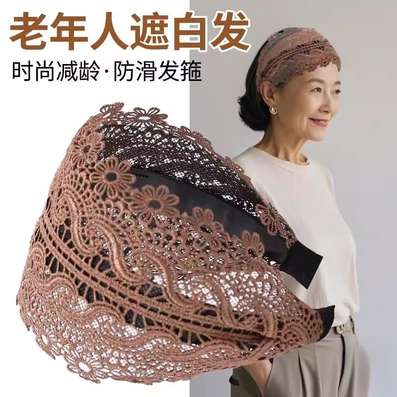 Outono verão meia-idade idosos capa de cabelo branco cocar Hairpin quebrado capa de cabelo moda bandana de abas largas b
