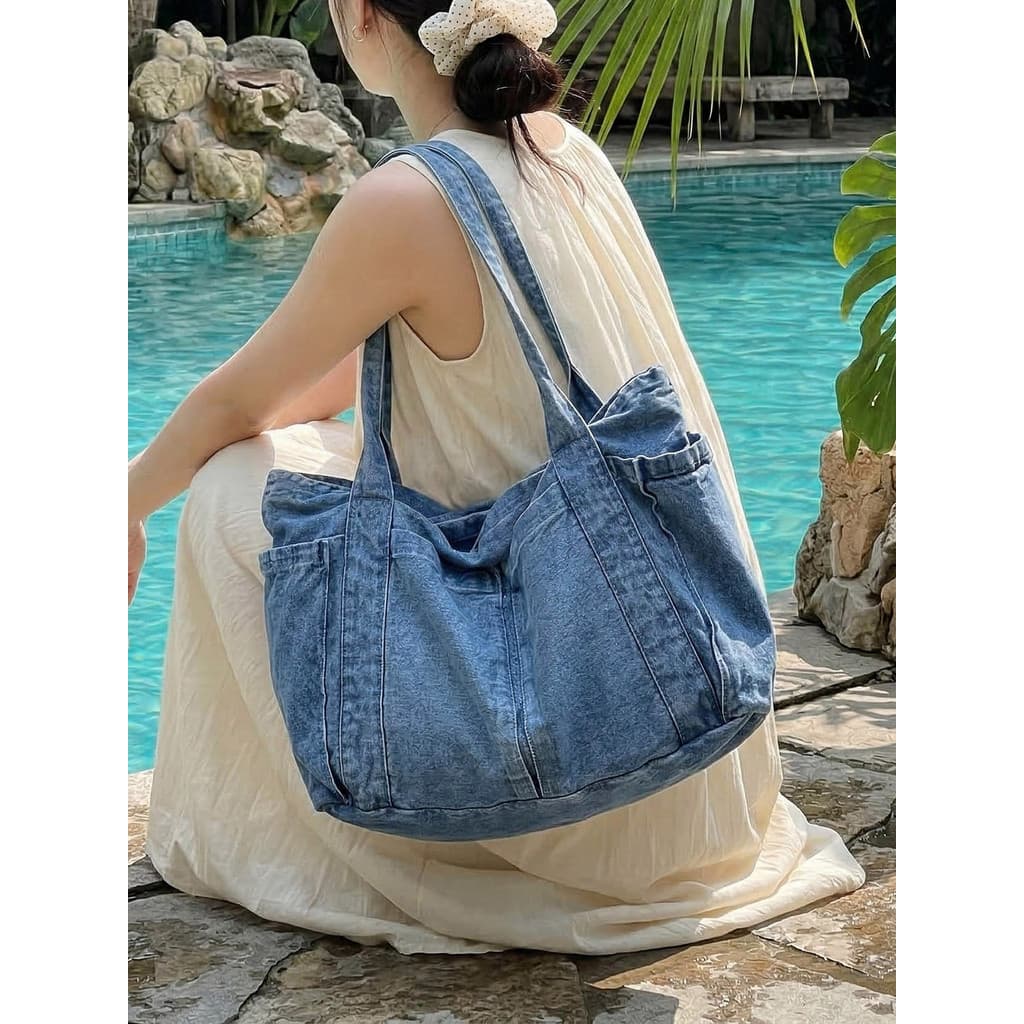 Grande capacidade Commuter saco feminino 2026 novo estilo Denim bolsa na moda legal lona Casual All-Match um ombro grand