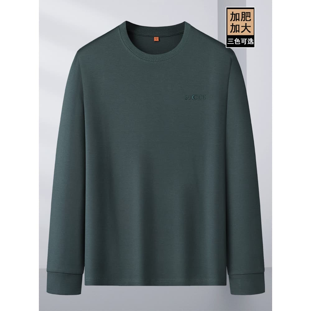 Cara gordo algodão primavera outono novo estilo masculino simples em torno do pescoço de manga comprida camiseta plus si