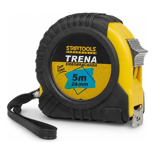 Trena Emborrachada 5 Metros 24mm com Trava Fita de Aço Reforçada Clipe Metálico e Alça Profissional