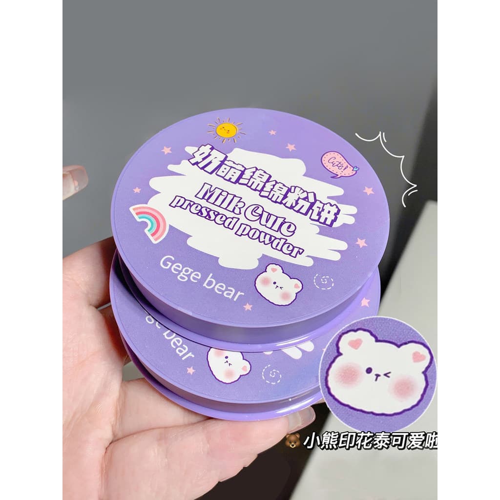 Little Bear Milk Pó prensado fofo Controle de óleo Fixação Corretivo de maquiagem Fosco Transparente Branco Iluminador D