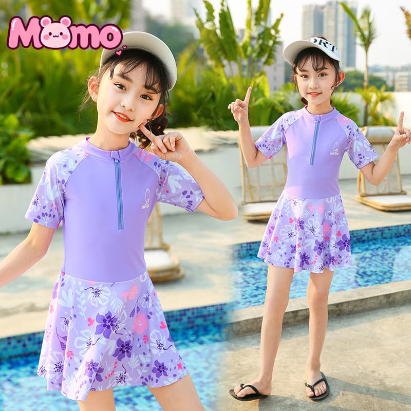 Maiô infantil floral para meninas, confortável e de secagem rápida, peça única para treinamento esportivo.