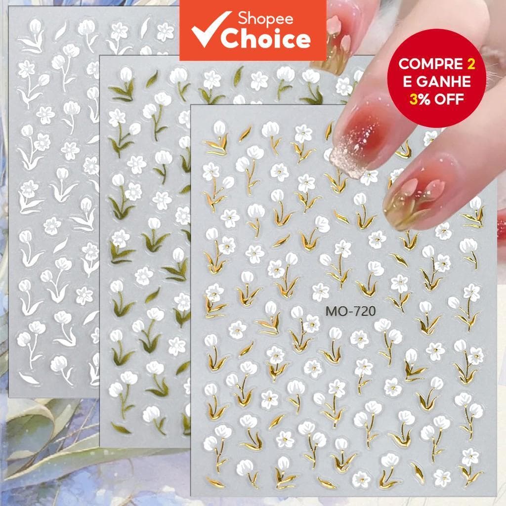 3/6/12 Folhas 5D Adesivos de Unhas com Flores, Decalques Minimalistas de Folhas e Flores para Unhas, Adesivos de Ouro