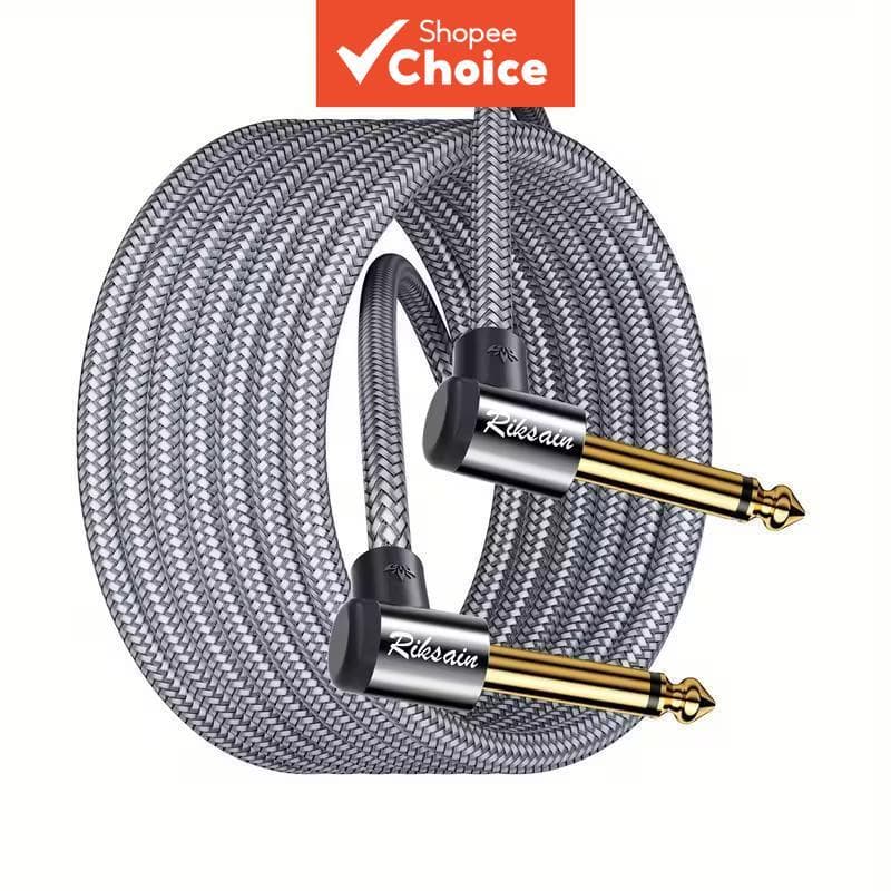 Riksoin Cabo De Instrumento Dobrado Duplo De 6.35 Mm , Fio Trançado De Nylon TS De 1/4 " Para Amplificador De Teclado De