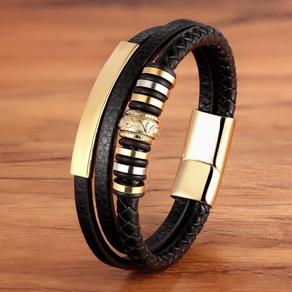 Promoção Da Moda Couro Multi-Camadas Aço Inoxidável Metal Luxo Pulseira De Masculino Acessórios Para Presente De Ano Nov