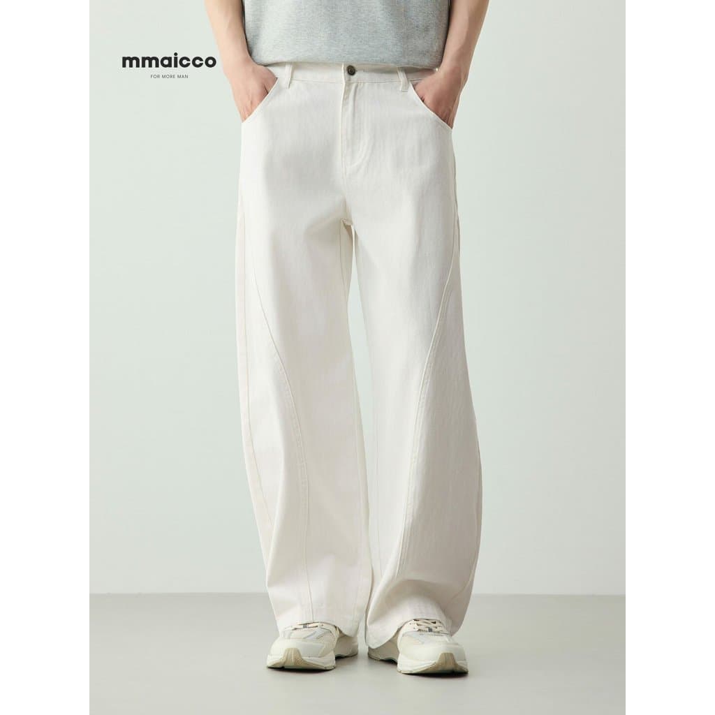 Momaike Calça Jeans masculina americana Casual curvada dividida 2026 verão novo estilo calça Machete solta calça masculi