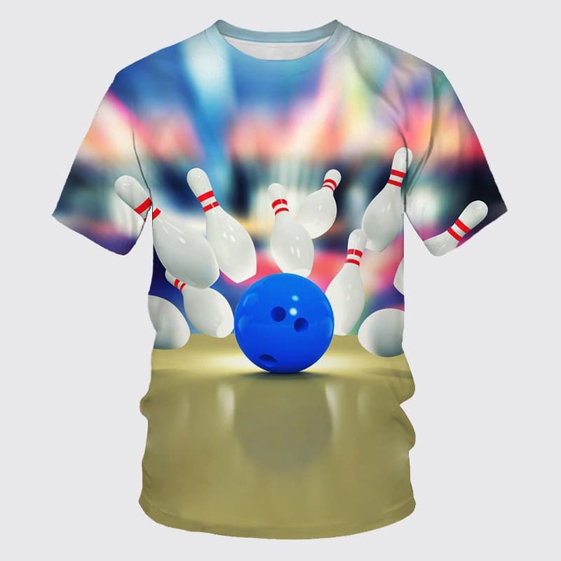2026 Novo Verão Boliche Impressão 3D Camisetas Esportes Casuais Streetwear Moda Masculina Oversized O-Pescoço T Camisa C
