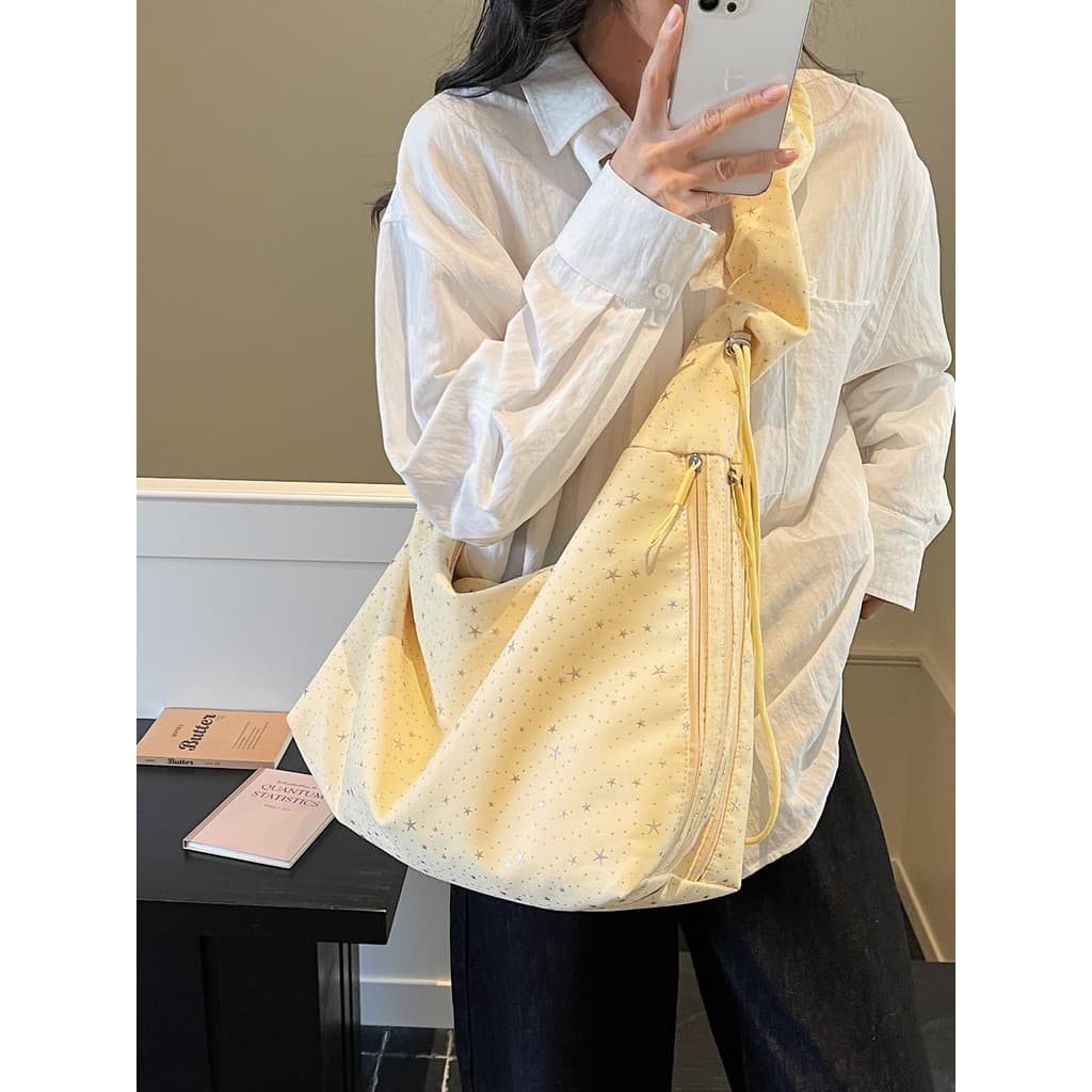 Bolsa de tecido estrela feminina nicho Design sentir leve grande capacidade fada menina classe Commuter bolsa mensageiro