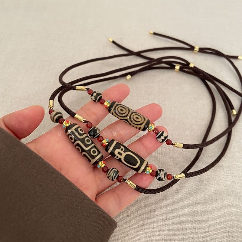 Colar de contas dzi de nove olhos em estilo étnico tibetano para mulheres, design chinês de nicho, acessório de alta qua