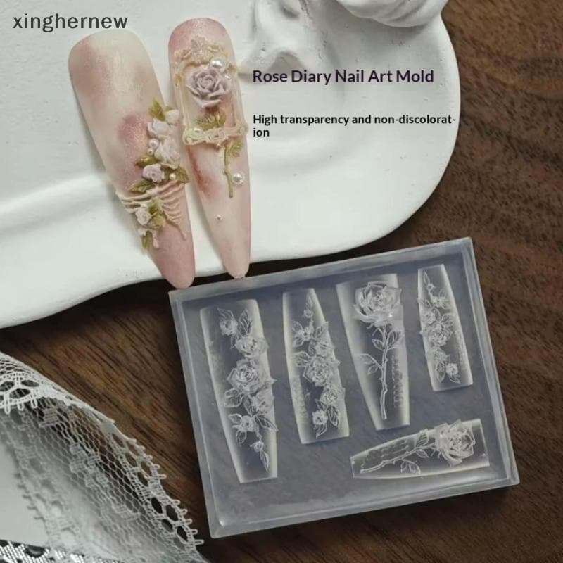 xinghernew Flores Molde De Arte De Unha Silicone Alívio Vintage 3D Decoração De Unhas Salão De Beleza Acessórios De Veda