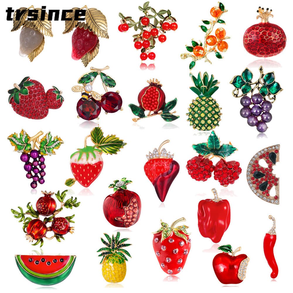 Broche Vintage Criativo de Vegetais e Frutas: Morango, Abacaxi, Pimenta, Melancia, Uva Romana - Joia de Presente PJNS