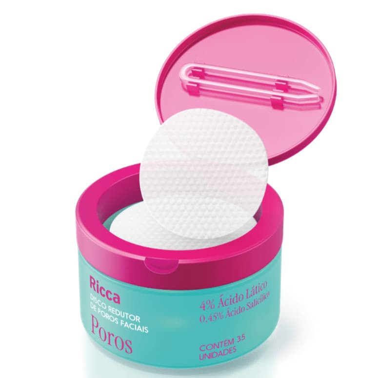 Disco Redutor Poros Facial Ricca 35 Pads Esfoliante Limpeza Pele Oleosa Primer Blur Salicílico