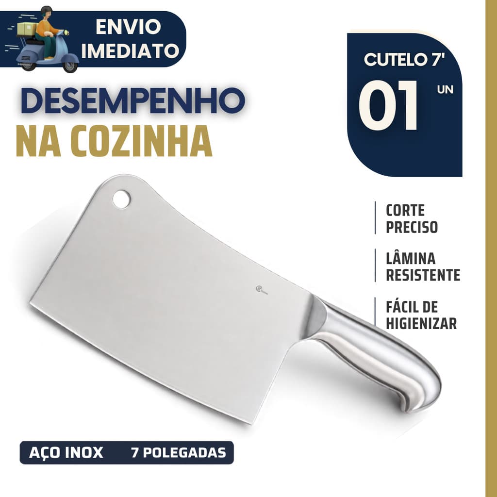 Faca Cutelo Aço Inox 7 Polegadas Profissional Faca Açougueiro Corta Osso Carnes Churrasco Cozinha