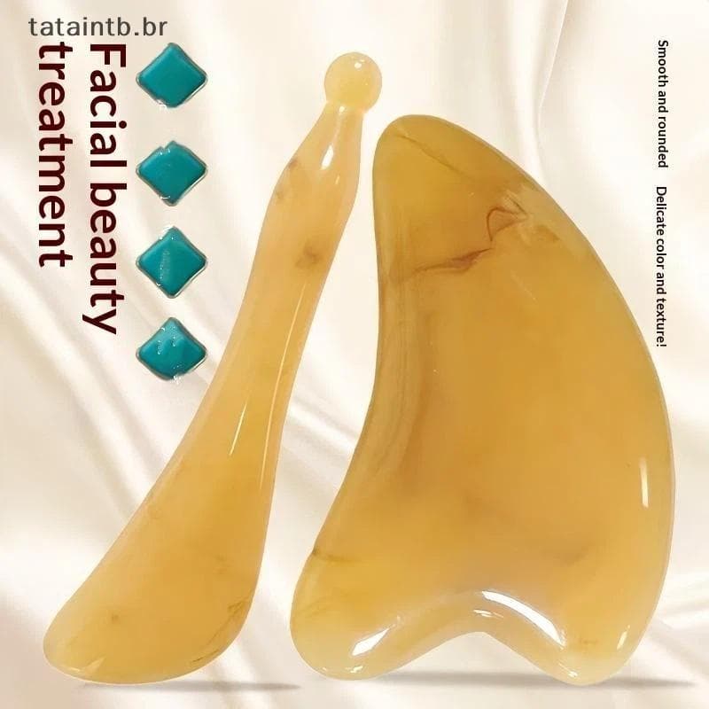 [Tatata] Conjunto De Massagem Gua Sha Com Chifre De Boi Natural , Efeito De Levantamento De Bordas Lisas Para Corpo Faci