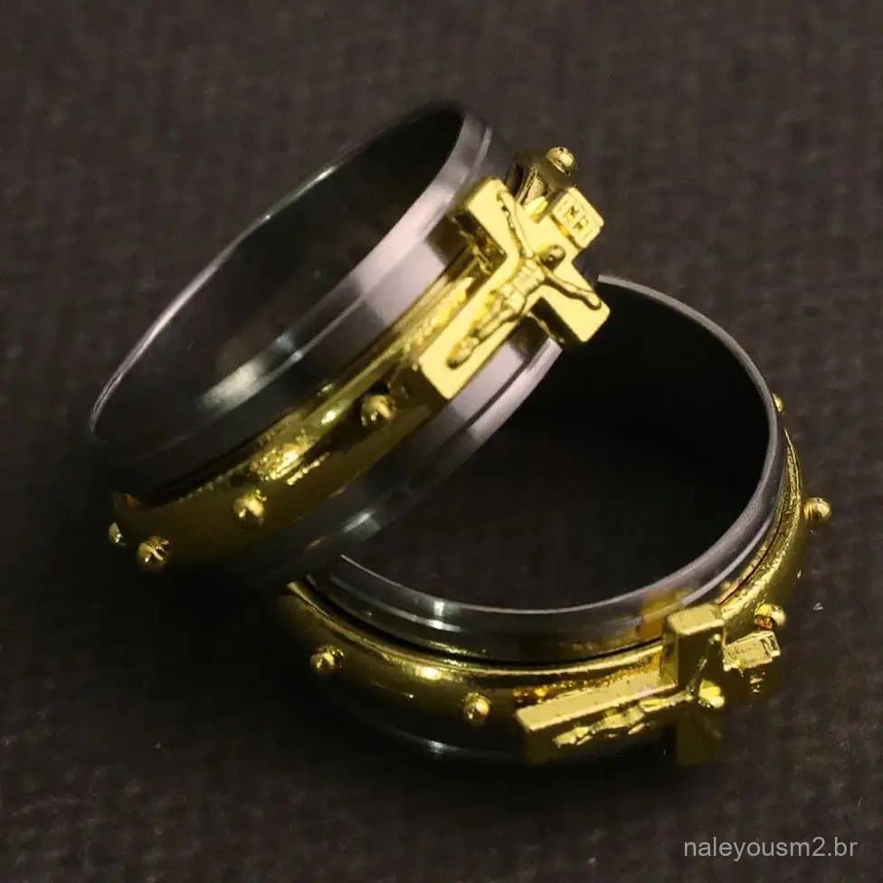 Anel Giratório de Aço Inoxidável de 10MM, Crucifixo INRI, Portátil de Bolso, Rosário, Anéis de Dedo, Sagramentos, Batism
