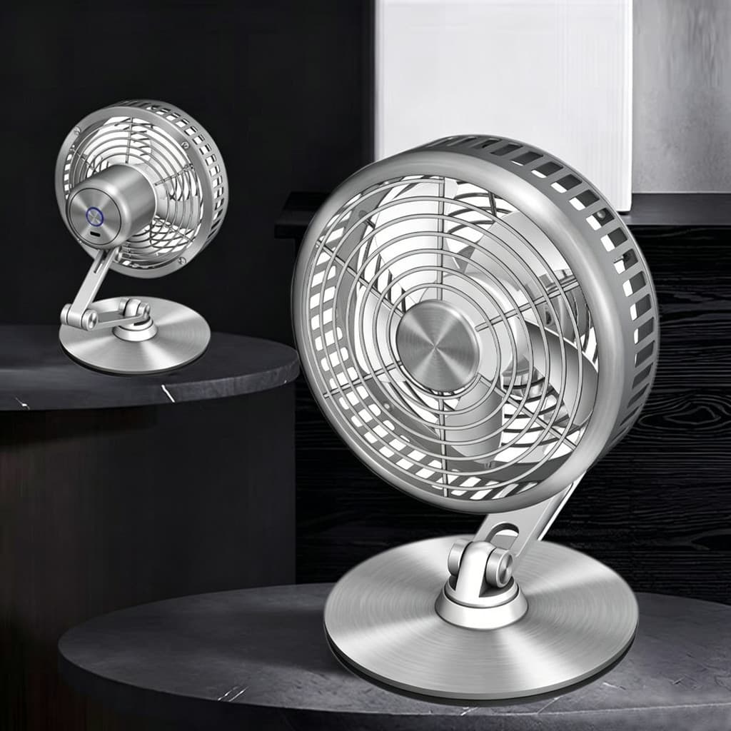 Desktop USB pequeno ventilador de Metal recarregável silencioso escritório desktop quarto 360 rotação dobrável longa vid