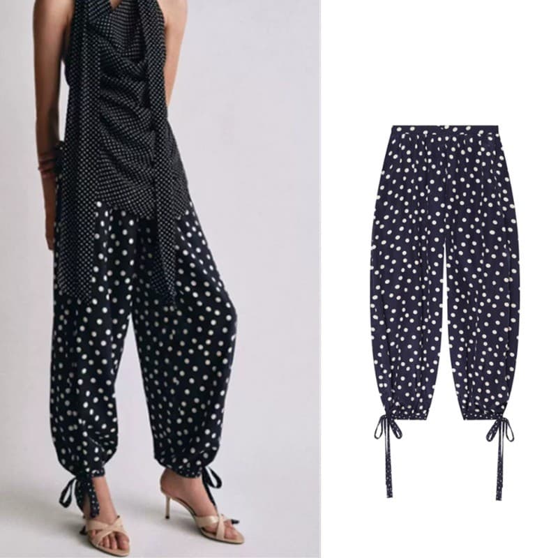 Polka Dot Laced-Up Calça estreita larga Casual de bolinhas 9479084