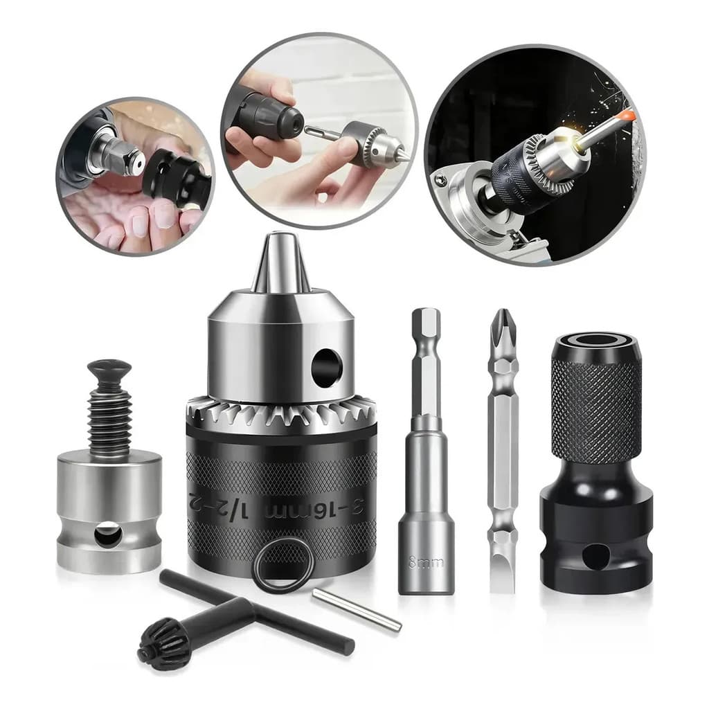 Kit Mandril Chave 1/2 Rosca 1,5-13mm + Adaptador De Impacto