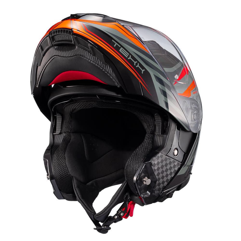 Capacete MotoTexx Escamoteável Kratos Nomade Preta Laranja Cinza