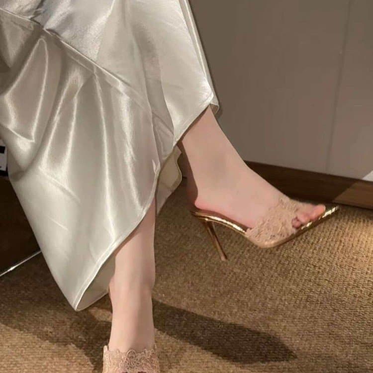 Salto alto de borracha (6-8cm) bico fino elegante estilo feminino bico fino Stiletto namoro All-Match sandálias feminina
