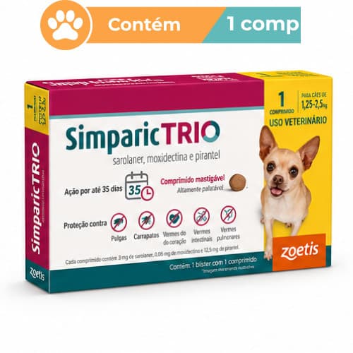Antipulgas Simparic Trio 3mg Cães 1,25 a 2,5kg 1 Comprimido